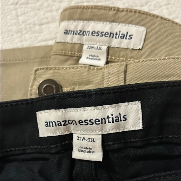Amazon Essentials Black and Tan Chinos. NWT. 32/33. 2 pair - Picture 2 of 5